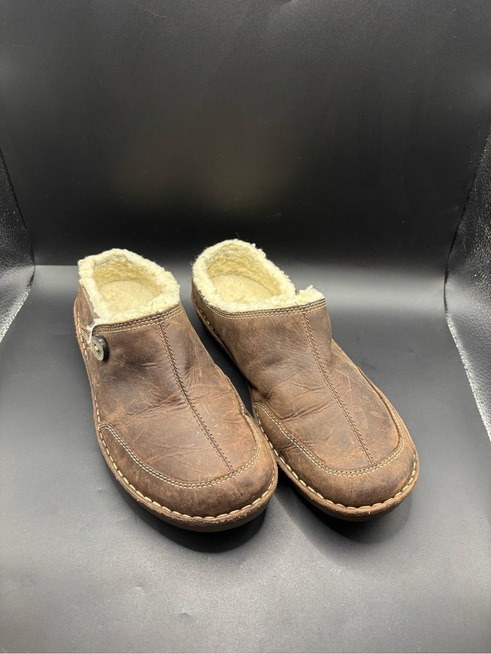 Teva Tonalea Clog Mule Slides Sherpa Lined Brown Leather Women’s 7.5 EU 38.5